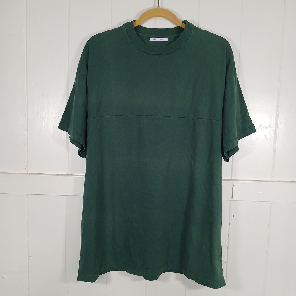 John Elliott T-Shirt Mens 4 Green Oversized Short Sleeve Cotton Seam Detail
